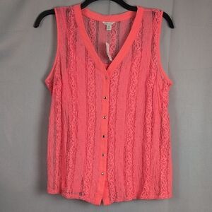 Cato Coral Lace Button-Front Blouse With Tank New XL